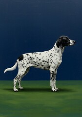 Dalmatian dog breed profile black and white spotted dog standing on green grass pet animal canine art