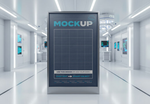 Vertical Poster Mockup on Hospital Sterilized Room