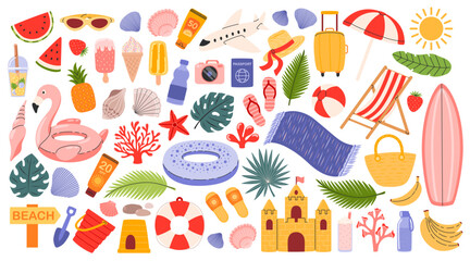 Summer elements. Travel, beach, summertime accessory. Summer holiday icon. Hand drawn vector illustration isolated on white background