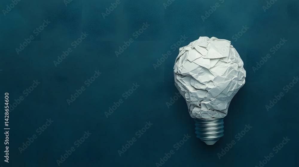 Poster crumpled paper bulb - creative idea and problem-solving concept