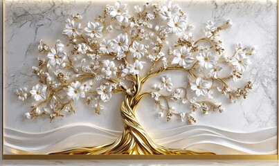Unique wallpaper art intertwining gold and floral elements.