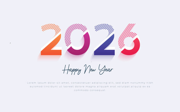 2026 Happy New Year Background Design with colorful line. . happy new year 2026 greeting card 