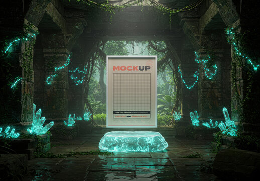 Vertical Poster Mockup on Hiden Crystal Temple on Jungle