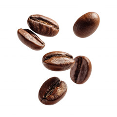 Flying Scatter Coffee Beans in the air Isolated on Transparent Background