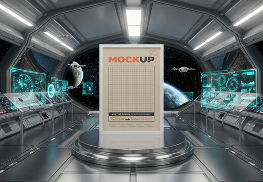 Vertical Poster Mockup on Spaceship