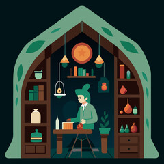 A herbal medicine laboratory vector art illustration