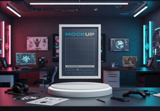 Vertical Poster Mockup on Video Game Design Studio