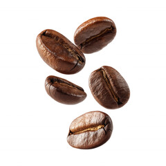 Flying Scatter Coffee Beans in the air Isolated on Transparent Background