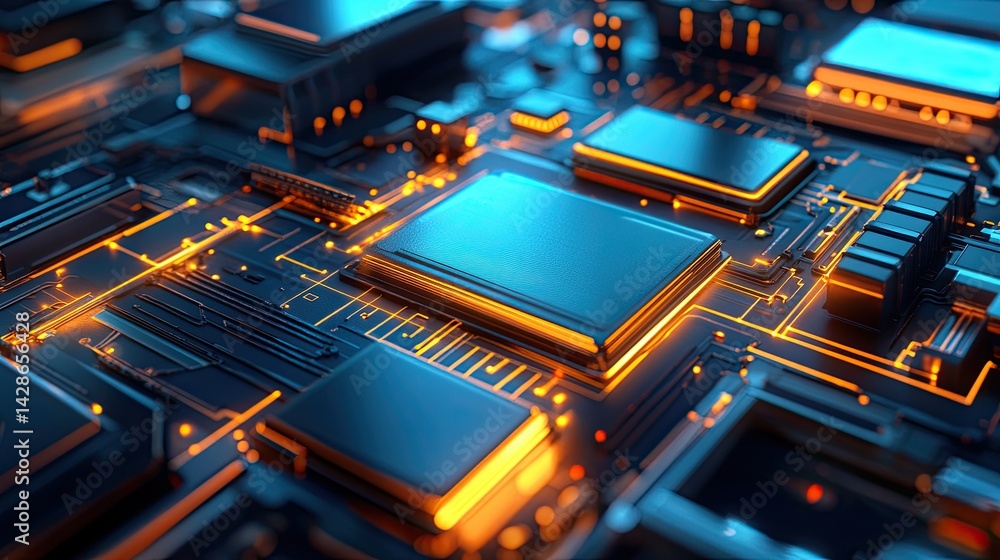 Aufkleber complex circuit board showcasing intricate components and vibrant connectivity paths