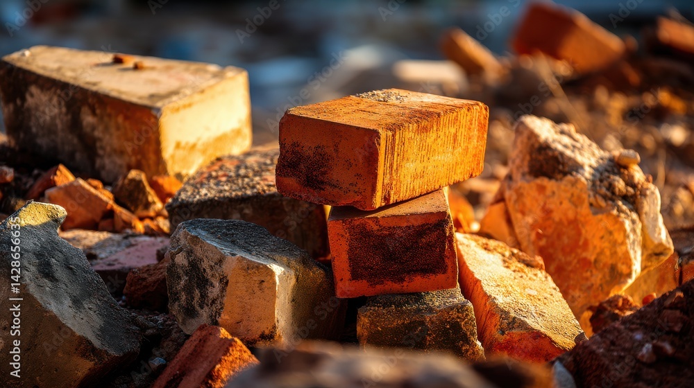 Aufkleber a stunning image of vibrant image capturing a pile of orange bricks mixed with rubble at a construct