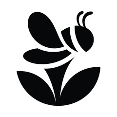 Black Silhouette of a Bee – Clean and Defined, Elegant Honeybee Silhouette for Logos and Labels