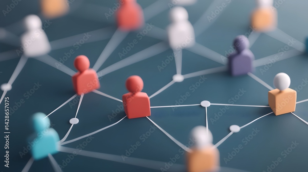 Poster connected network of diverse icons representing teamwork and business