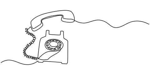 Continuous one single minimal line drawing telephone, Telephone handset in one continuous line drawing. Symbol of communication. Telephone in simple linear style. Editable outline illustration.