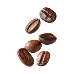 Obraz premium Flying Scatter Coffee Beans in the air Isolated on Transparent Background