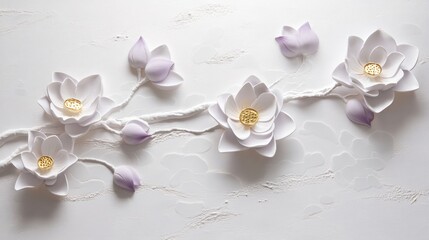 White lotus flower arrangement on textured surface
