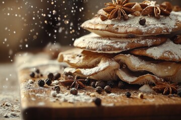 Stacked mushrooms with spices