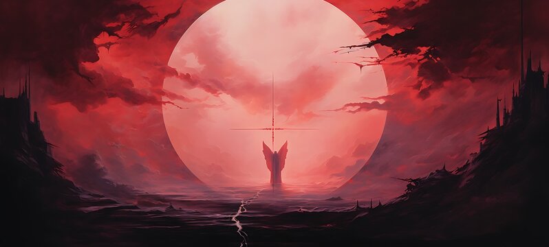 Mini world of angel demon in round magic protector, ai generative