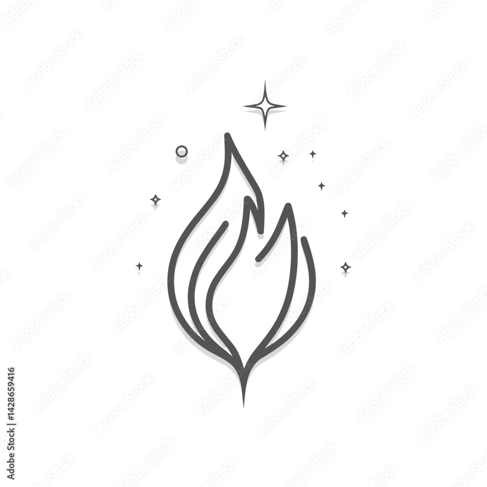 Poster minimalist flame icon with sparkles
