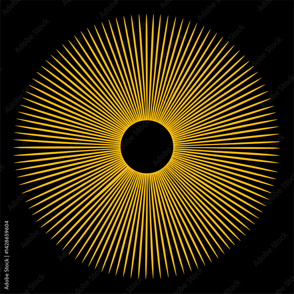 Poster radial lines creating a sunburst effect on a black background
