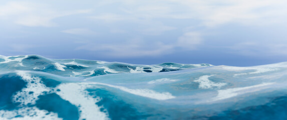 3D Render. 8K Ocean Water Sea Waves Blue Wallpaper Background