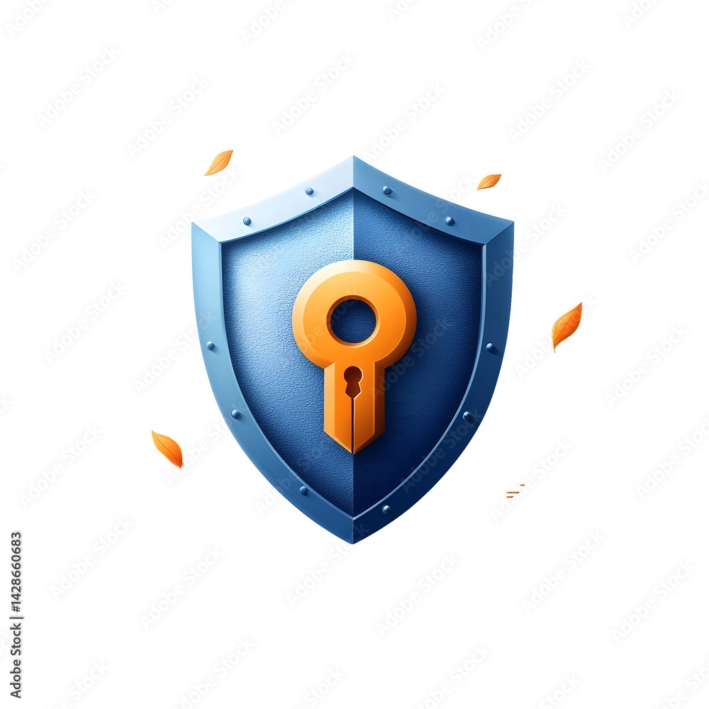 Aufkleber digital security concept with a blue shield icon and an orange lock and key symbol representing prot