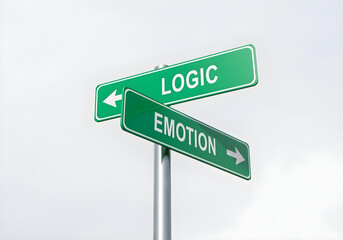 Fototapeta premium green road signs illustrating the choice between logic and emotion