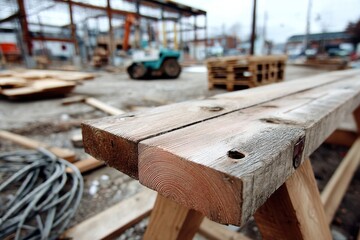 Obraz premium An intricate close-up shot of a wooden beam showcasing its natural grain and rustic texture, reflecting the charm of natural wood craftsmanship.