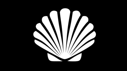 Elegant White Shell Icon on Black Background Perfect for Nature, Marine Life and Travel Themes