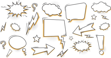 Blank comic bubbles and elements. Comic effect shape with pop art style. Speech bubble for comic text isolated background