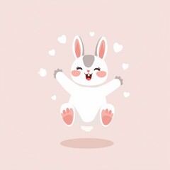 Joyful bunny leaps amidst floating hearts in a pastel dreamland, embodying happiness and pure delight throughout the day Generative AI