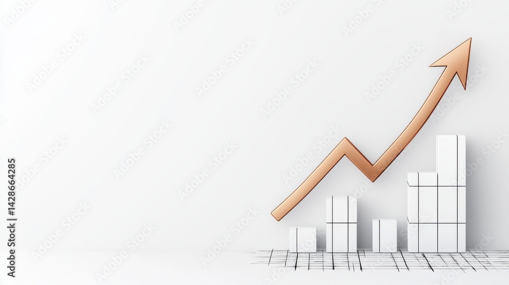Poster three-dimensional graph art piece showing growth and progress on white background