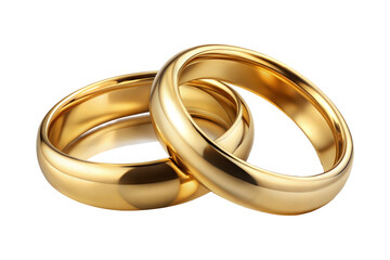 Two gold wedding rings isolated on transparent background. Png