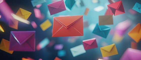 Colorful paper mail envelopes falling in the air.