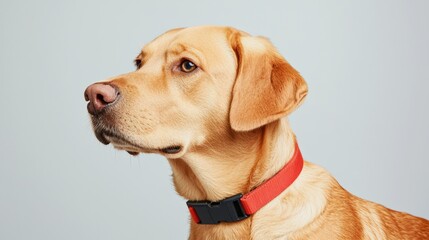 Labrador retriever dog wearing a red gps tracker collar