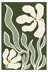 chamomile flower wall decor framed Minimal Art Print Hand drawn leaves shapes matisse style, naive art, contemporary background. plant vector illustration