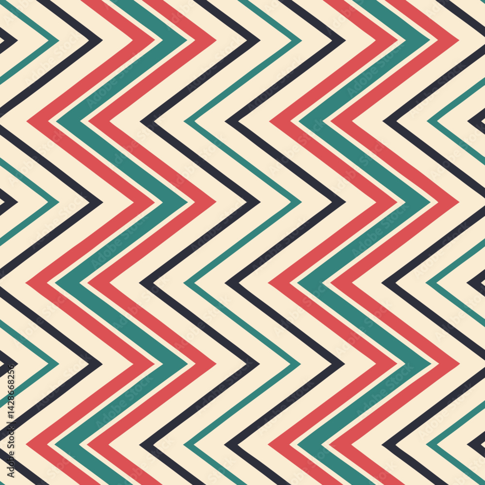 Poster seamless vector pattern with zigzag stripes in bold colors