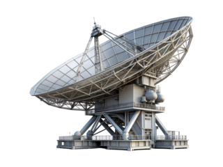 Large parabolic satellite dish isolated on transparent background. Png