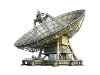 Large parabolic satellite dish isolated on transparent background. Png