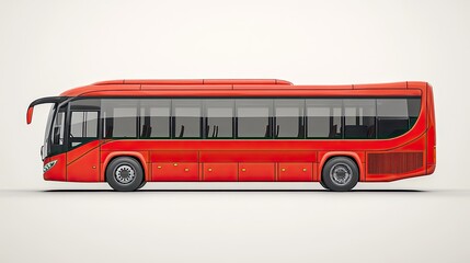 A red bus on a white background.