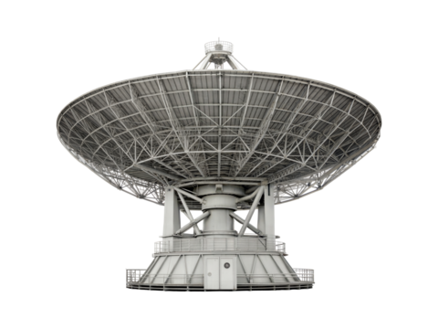 Large parabolic satellite dish isolated on transparent background. Png