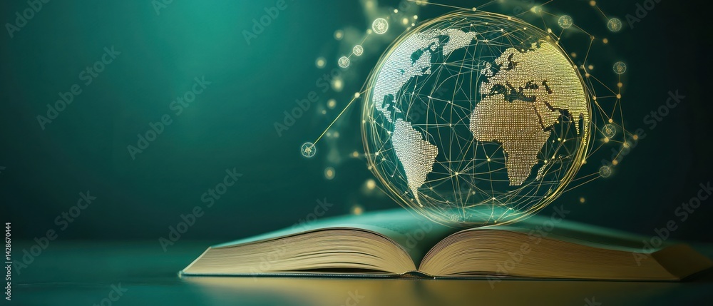 Poster open book with 3d global network model