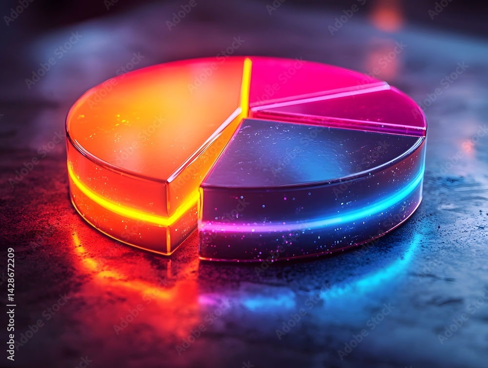 Poster holographic neon pie chart displaying sentiment analysis data