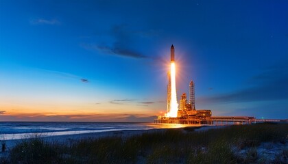Fototapeta premium a rocket launches from cape canaveral florida illuminating the twilight sky