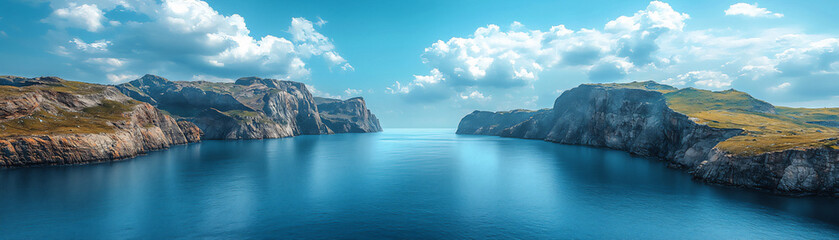 majestic mountains meeting blue sea,