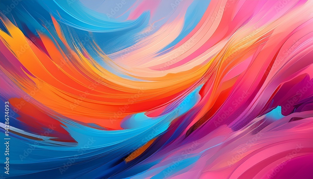 Poster a vibrant abstract design featuring bold strokes of pink orange and blue against a soft background c