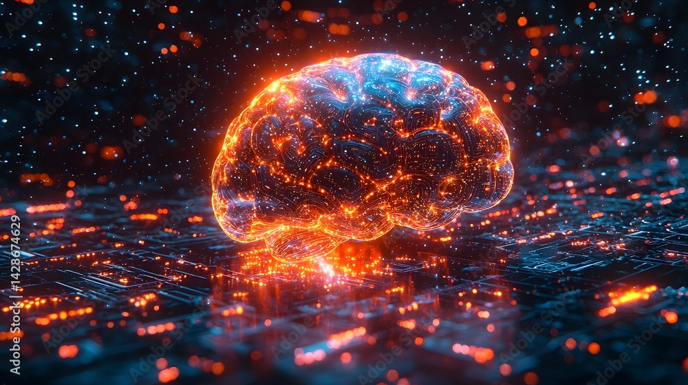 Poster ai powered sentiment analysis with glowing brain hologram