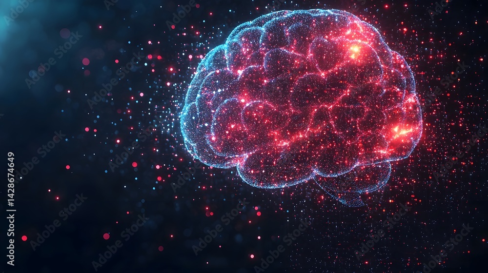 Poster glowing brain hologram representing intelligence sentiment analysis