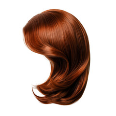 Naklejka premium Dark brown hair wig on white background,flat lay arrangement,clipart,PNG,transparent background.