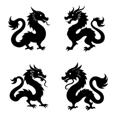 Fototapeta premium Four Silhouettes of Majestic Chinese Dragons art