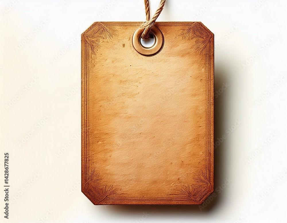 Poster a blank tag from vintage paper featuring a textured surface perforated edges and a hole punched at t
